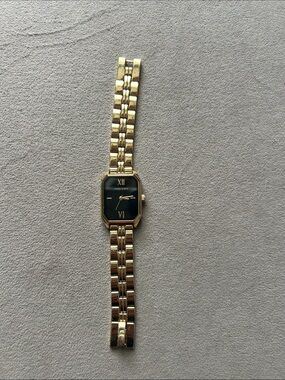 Anne Klein Gold and Black Rectangular Bracelet Watch